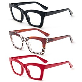 REAVEE 3 Pack Oprah Style Reading Glasses for Women Blue Light Blocking, Oversized Cute Square Fashion Computer Readers with Spring Hinge 3.5