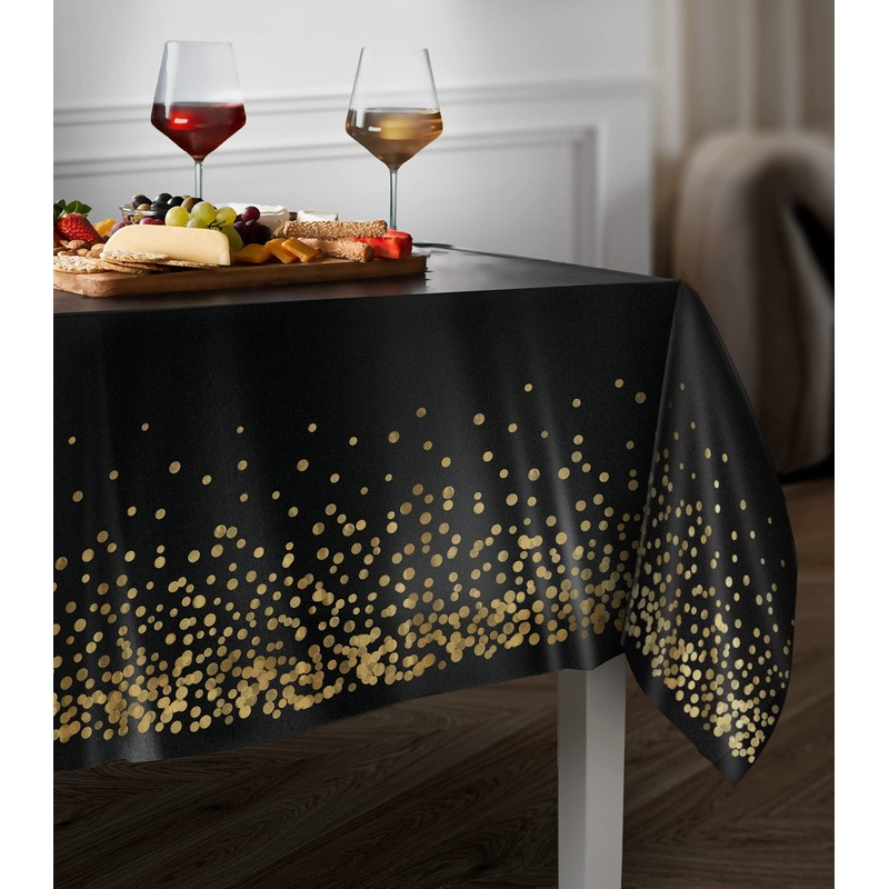 4 Pack Disposable Plastic Tablecloth, Gold Stamping Dot Rectangular Table