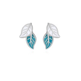 Reffeer Solid 925 Sterling Silver Small Leaf Stud Earrings for Women Teen Girls Blue Leaf Stud Earrings Spring (A-Silver)
