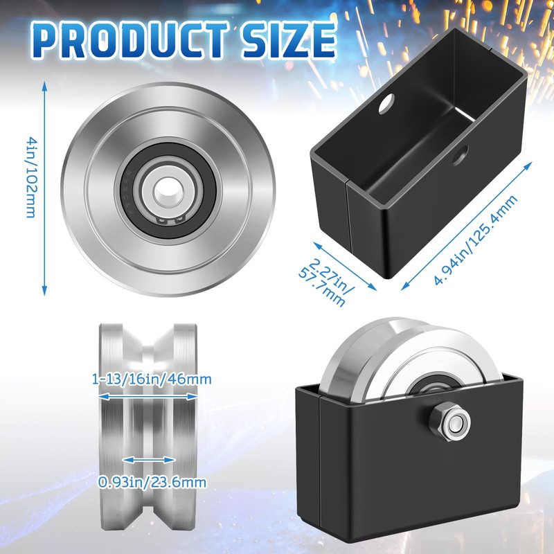 Tatuo 2 Sets 4''V-Groove Slide Gate Wheel with Welded Bracket