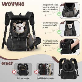 WOYYHO Pet Dog Carrier Backpack with Top and Side Windows, Small Dog Front Backpack Ventilated Dog Back Pack with Safety Belt for Travel Hiking Outdoor Adventures (Size M: 5-9 lbs, All Black 2.0)