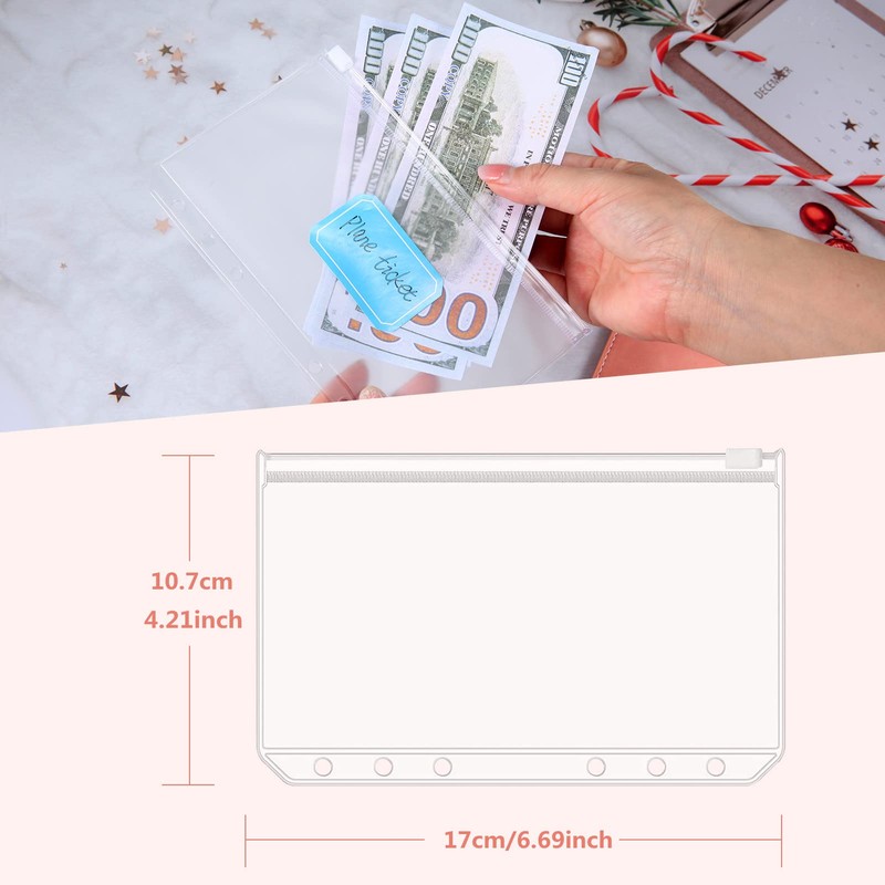 moinkerin Pack of 15 A6 Binder Pockets 6-Hole Transparent PVC
