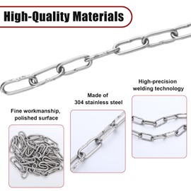 Stainless Steel Chain Sold by the Metre 1 m Diameter 3 mm Metal Chain Link Chain Sold by the Metre 304 Stainless Steel Chain with Carabiner Chain for Hanging Dog Chain Hanging Chair Extension Chain