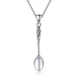 URONE Spoon Necklace 925 Sterling Silver Lily of the Valley Pendat Necklace Flower Jewellery Gifts for Women Girls