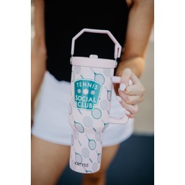 KATYDID 38oz Stainless Steel Tumbler with Handle and Straw - Dishwasher Safe Insulated Tumbler for All-Day Hot or Cold Coffee, Water, Tea, Smoothies and More (Tennis Social Club)