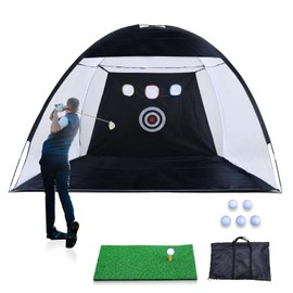 DAWOT 10x7ft Golf Practice Net and Mat, Golf Hitting Nets Golf Driving Net with Target/Mat/Balls/Tee/Bag for Backyard Home Driving Training Swing Indoor/Outdoor