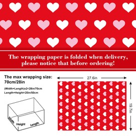 JarThenaAMCS 9 Sheet Valentine's Day Wrapping Paper -Not Roll- Red Pink White Heart Gift Wrap Paper Folded Flat Craft Paper for DIY Crafts Party Supplies, 19.7 x 27.6 Inch