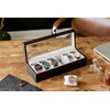 CASE ELEGANCE Solid Espresso Wood Watch Box Organizer with Glass