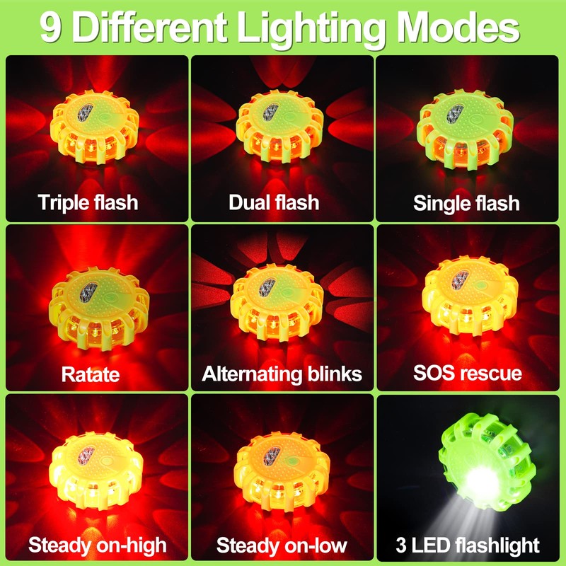 CICMOD LED Road Flares Roadside Safety Emergency Lights Beacon Disc