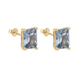 Simpli Basic - Emerald Cut Aquamarine Cubic Zirconia 14k Gold Plated Stud Earrings, Hypoallergenic, Nickel-Free, Butterfly Back