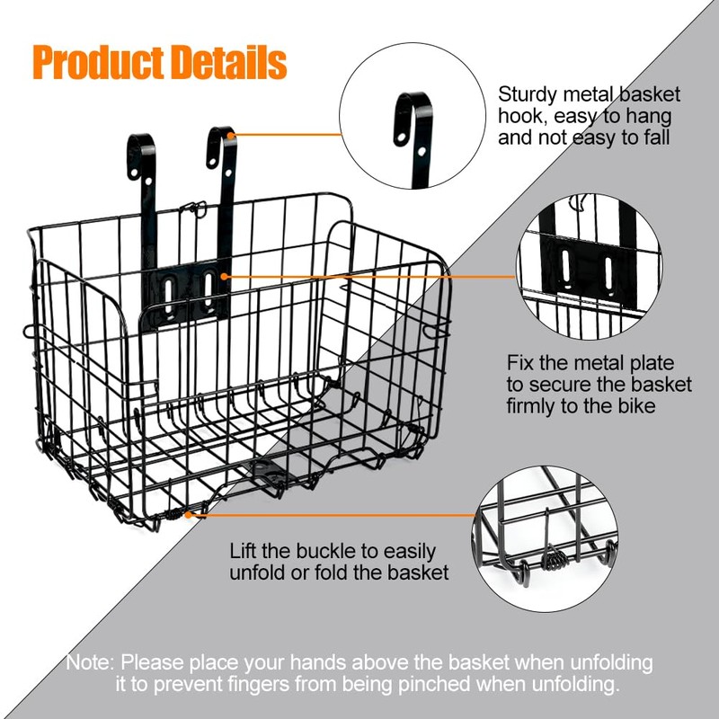 Flintronic Front Basket, Bicycle Basket Rear, Foldable & Detachable Metal