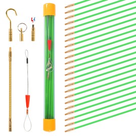 32.5FT Fiberglass Running Electrical Wire Cable Glow Rods Wire Pulling, Fish Tape Set with Accessories, Green