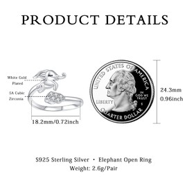 Elephant Ring, Silver, Animal Ring, 925 Sterling Silver, Jewellery, Adjustable, Open Animal Ring for Women and Girls, Sterling Silver