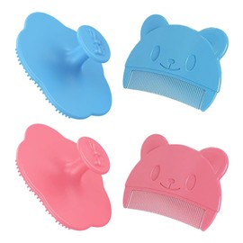 LAJUP 4 Stück Baby kamm und Badebürste, Milchschorf Kamm Baby, Kopfhaut Massagebürste Baby mit Weichen Silikonborsten, Silikon Baby-Badebürste für Neugeborene, Baby