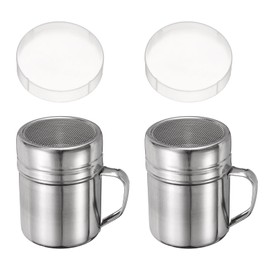 sourcing map 2pcs Salt Dredge Shakers 10 Ounce Stainless Steel Spice Shakers with Handle and Lid for Salt Sugar Flour