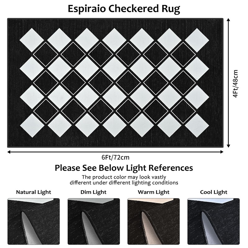 Espiraio Checkered Rug for Living Room, 9x12 Black and White