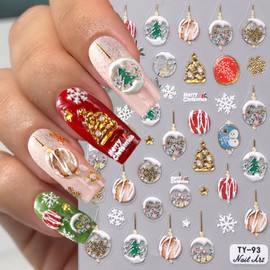 Christmas Nail Art Stickers 5D Embossed Winter Crystal Ball Nail Decals 1PCS Snowman Snowflakes Christmas Tree Xmas Nail Designs Manicure Accessories Christmas Nail Stickers for Nail Art Decorations