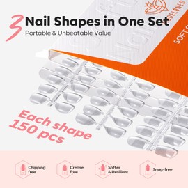 Modelones Nail Tips 450 Pieces Full Cover Nail Tips Set, Soft Gel Tips Set, Pre-Buff PMMA Resin Nail Tips, Artificial Nails for Sticking, Nail Art DIY, 15 Sizes, Short Almond Short Square XS Short