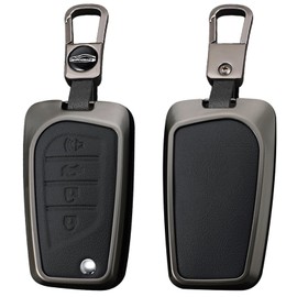 TECART flip Key Fob Cover Metal Key Case Key Shell Fit For Toyota Fortuner Tundra Camry RAV4 Highlander Key Shell Black