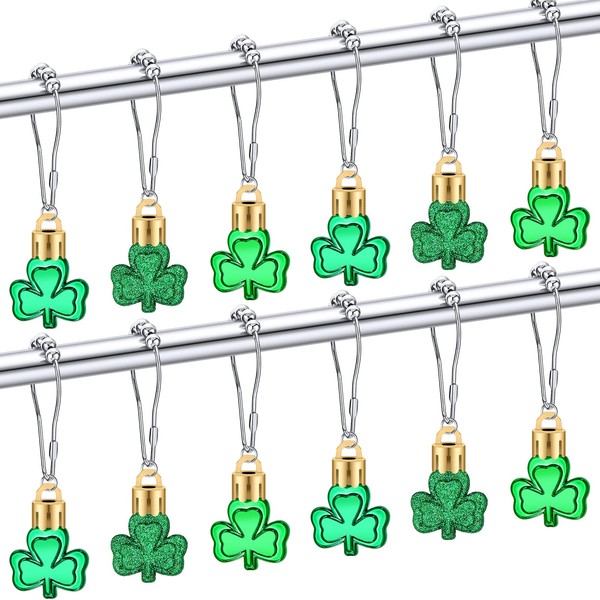 Sosation 12 Pcs St. Patrick's Day Shower Curtain Hooks Shamrocks