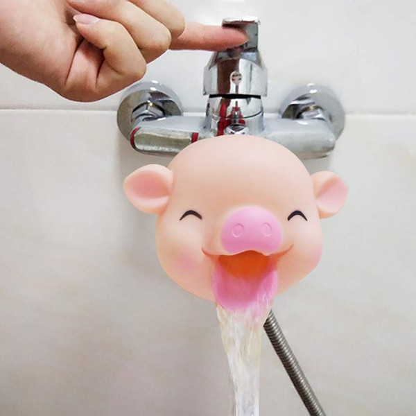Odowalker Cartoon Pig Head Faucet Extender Washbasin Bath Spout Cover Cute Animal Toy Faucet Cover Bath Safety Fun for Babies Toddlers Kids Children
