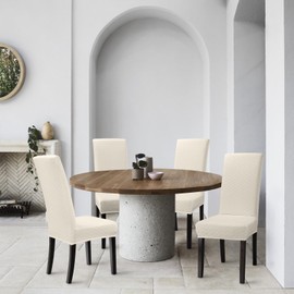 Chair Covers, Set of 2, Universal Stretch Chair Covers, Modern Jacquard Cover, Removable Chair Cover, Dining Room Cover, Bi-Elastic Fitted Cover, for Banquet Decoration and Wedding Parties (Cream, Set