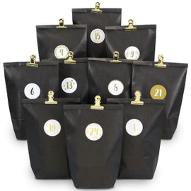 PAPIERDRACHEN Extravagant Advent Calendar for Filling - with 24 Black Gift Bags and 24 Number Stickers and Clips - Elegance Motif - for Crafts and Gifting - Christmas and Advent