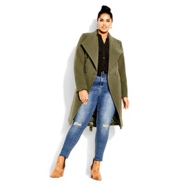 City Chic Women's Plus Size Coat-Sassy Military, Khaki, 14