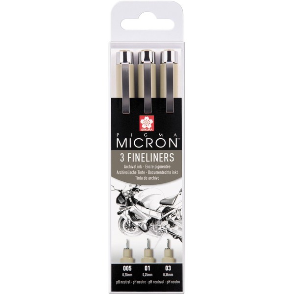 Pigma Micron xsdk3fd – Set di 3 penne di disegno nero