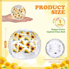 Rossesay 1 Pcs Sunflower Lighted Decorative Glass Ball 3.9 Inch Waterproof Yellow Floral Crackle LED Lights for Garden Glass Globe LED Lamp Battery Operated for Outdoor Indoor Party Decoration Gift