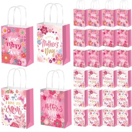 CIEOVO 24 Pack Mother's Day Party Supplies, Mother's Day Paper Gift Bags with Handle, Best Mom Party Favor Treat Bags for Gift Wrapping and Happy Mother Day Birthday Party Supplies