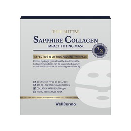 WELLDERMA Sapphire Collagen Impact Fitting Mask, 25g x 4 Sheets – Revitalizing Hydrogel Face Mask with Marine Collagen Complex, Firming & Moisturizing Care