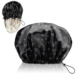 Zewurtuw Luxury Shower Cap Adjustable Reusable Double Waterproof Layer Elastic Satin Lined Hair Bath Cap Cute Aesthetic Women Girls-Hearts