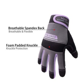 Women Utility Work Gloves, UltraLight Safety Work Gloves with Extensive Palm Protection, Mechanic Gardening Construction DIY Work Gloves with Touchscreen Indoors & Outdoors (Medium, Purple)