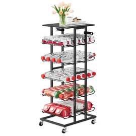 smusei Water Bottle Organizer 5 Tier Metal Water Bottle Storage Rack with Lockable Wheels Bottled Water Holder for Floor, Mobile Beverage Drink Stand Soda Can Shelf for Kitchen, Living Room, Office