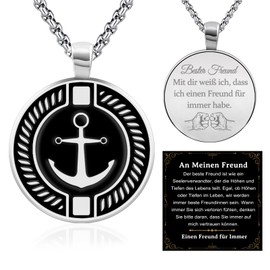 FANCIBAND Partner Gifts for Him, Necklaces Men's Chain Compass Anchor with Engraving I Love You Gifts for Men Christmas Anniversary Gift Valentine's Day Birthday Wedding Anniversary, Stainless Steel