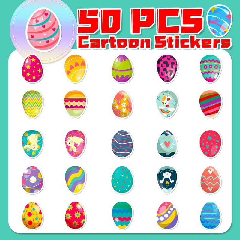 50 Pcs Easter Stickers,Easter Basket Stuffers，Easter Decoration Easter Egg Decoration,