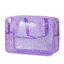 RSRSLEII Clear PVC Star Large Cosmetic Bag, Transparent Large Zippered Opening Makeup Bag, Portable Waterproof Travel Bag with Handle, Gym, Swimming and Beach Bag (05Purple)