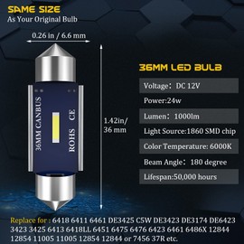 JWCARO 6418 LED Bulb,Super Bright White 36mm LED Festoon Bulb Canbus Error Free 6411 LED Car Bulb 12v 6SMD Chipsets Interior Car Dome Map Light License Plate Glove Box Courtesy Light 2Pcs…