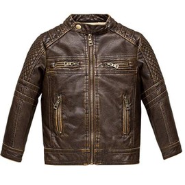 BUDERMMY Boys Motorcycle Jacket Faux Leather Jackets for Kids Coats for Costume Party Waterproof (11-12 Years, Slightly Brown)