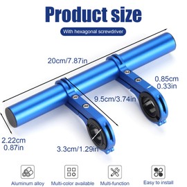 20cm Professional Handlebar Extension Frame Bike Handlebar Extend Bracket Double Bracket Cycling Equipment Extender Accessory (Blue)