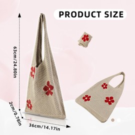 AdiStylinno Crochet Tote Bag, Summer Mesh Beach Bag for Women, Bohemian Style Crochet Woven Handbags Knit Hobo Bag for Beach Vacation Holiday (Khaki)