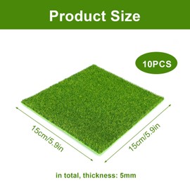 HUANR Artificial Grass for Crafts, Pack of 10 Artificial Grass Carpets, 15 × 15 cm Emulation Rolled Lawn, Model Making Lawn, Artificial Carpet Lawn for Artificial Grass Decoration, Balcony, Garden and