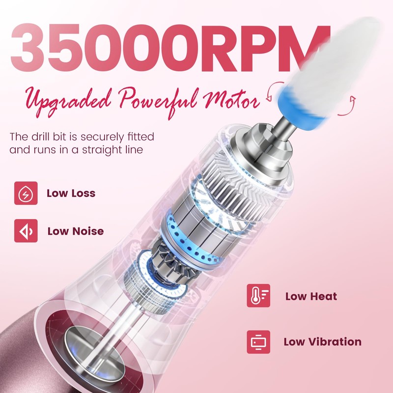 35000RPM Cordless Nail Drill with UV Lamp Portable Rechargeable Nail