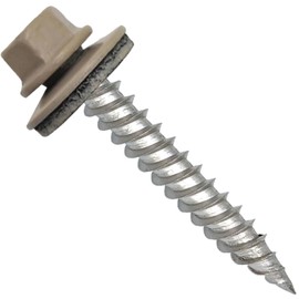 Stainless Steel Metal Roofing Screw: Surrey Beige (250) 12 x 1-1/2" Hex Sheet Metal Roof Screw. Sharp Point Metal to Wood siding Screws. 5/8" EPDM Washer.