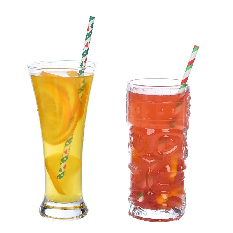 ALINK 100 Christmas Paper Straws, 8 Styles Red Green White