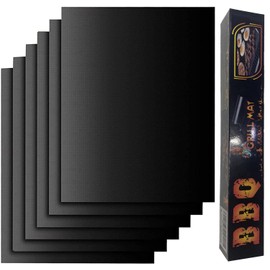 Grill Mat Set of 6-100% Non-Stick Reusable Mats for Gas, Grill Mats for Outdoor Grill Teflon BBQ Grill Accessories Reusable, Works on Gas, Charcoal, Electric Grill 15.7 x 11.8 Inch, Black