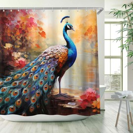 WUASDCS Peacock Shower Curtain Vintage Blue Peacock Feather Beautiful Bird Elegant Animal Watercolor Lake Retro Asian Art Bathroom Decor Fabric Curtains with Hook 70Wx70H Inches