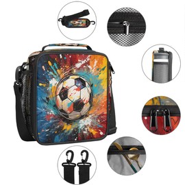 Lunch Box for Kids Girls Boys Watercolor Soccer Lunch Bags for Teens Freezable Insulated Lunch boxes for School, Picnic Cooler Tote Bag with Adjustable Shoulder Strap