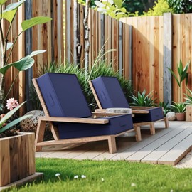 AOFEITE 2 PCS Outdoor Water-Resistant Olefin Deep Seat Cushion Set, 23 x 26 x 6 Inch Weather and Fade Resistant Patio Furniture Chair Cushion, Thickened Sofa Seat Pad with Straps, Dark Blue